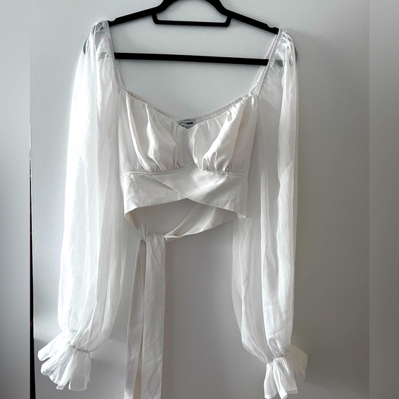 Long Sleeved Off the Shoulder Crop Top - Picture 2 of 5